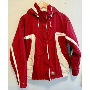 Vintage American Eagle AE 77 Red White Hooded Ski Snow Jacket Coat Women's Y2K